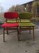 Set of 4 multicoloured wooden office chairs from the 1960s, Mid-Century style, with upholstered seats.