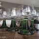 Set of 6 Alsatian wine glasses in chiseled crystal with green turned foot