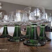 Set of 6 Alsatian wine glasses in chiseled crystal with green turned foot
