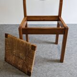 Set of 6 Maison Regain straw chairs in solid elm, 1970s-1980s