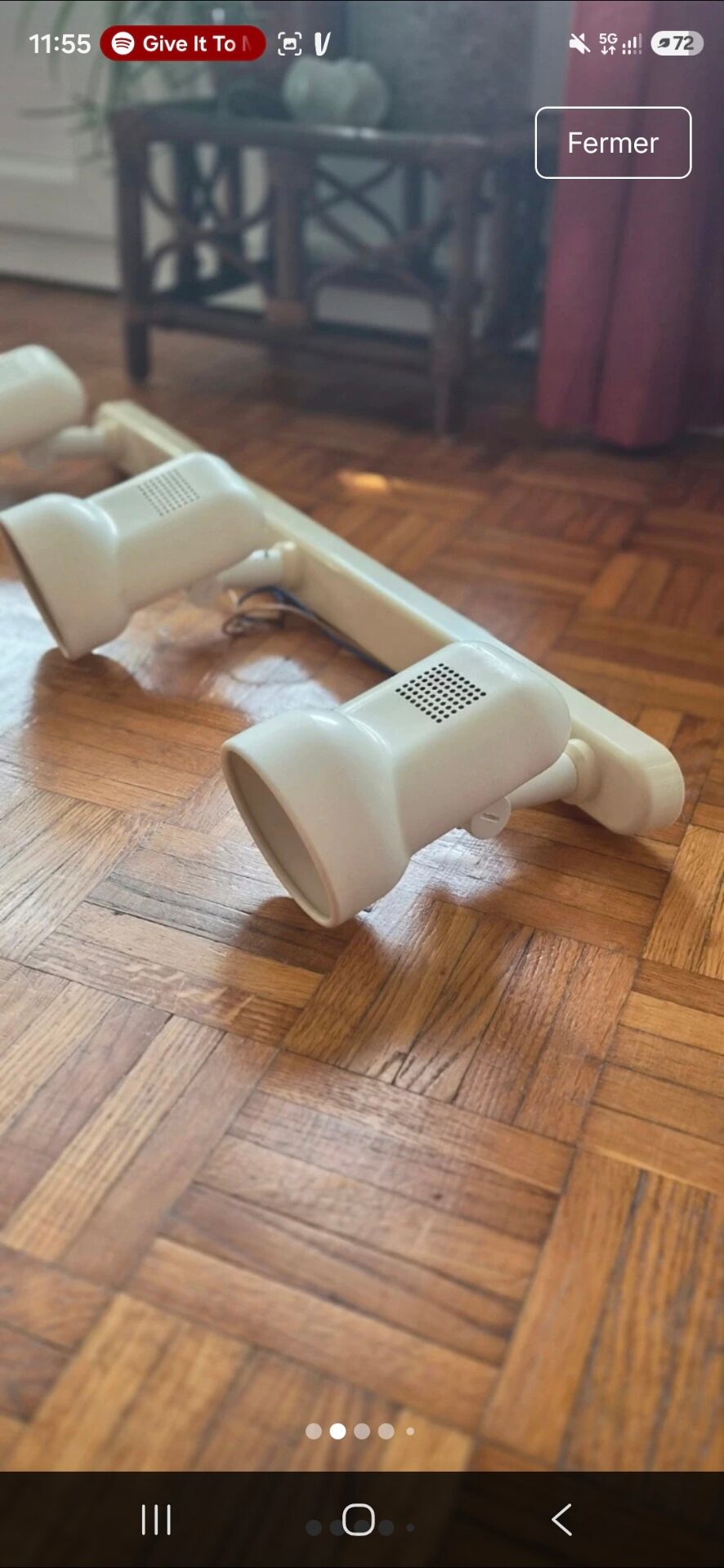 Wall lamp bar three spots vintage style Lita white beige 70s