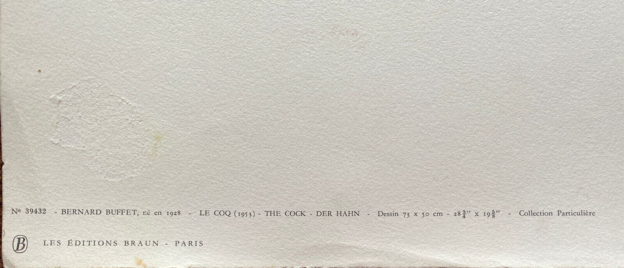 Lithograph "Le Coq" 1953 Bernard Buffet Ed. Braun Gallerie David&Garnier 1961