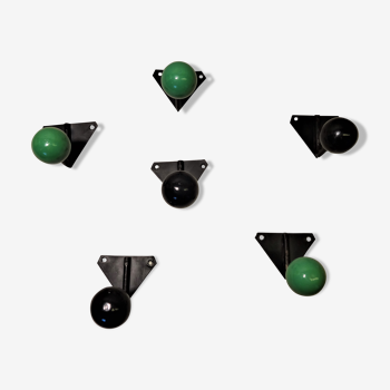 6 vintage green and black ball hooks