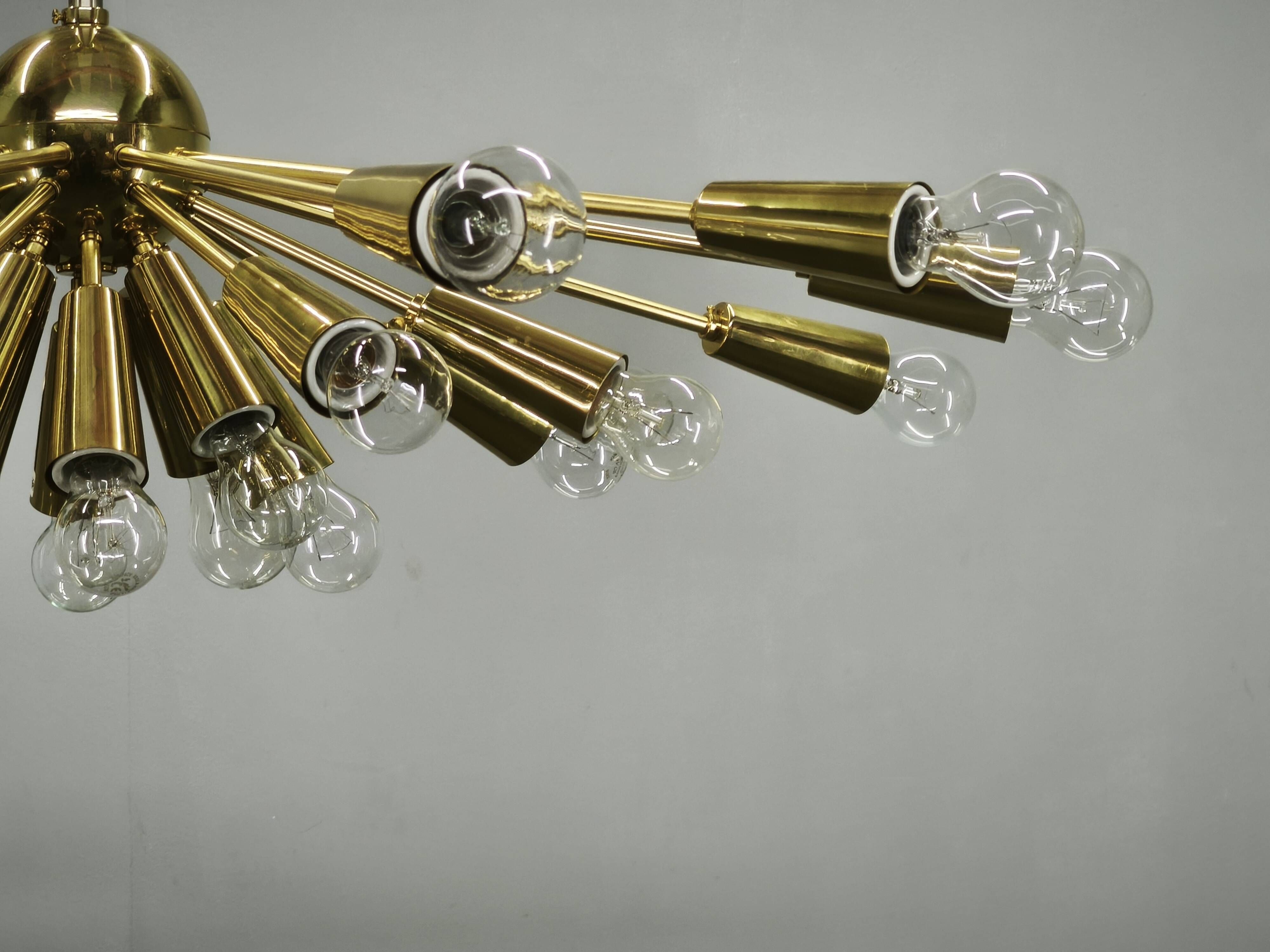 Kamenický Šenov 28-Light Brass Sputnik Chandelier, Czechoslovakia, 1970s