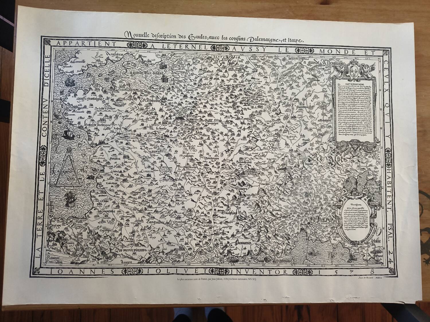 Carte ancienne de la France – Gravure du XVIᵉ siècle Jean Jolivet