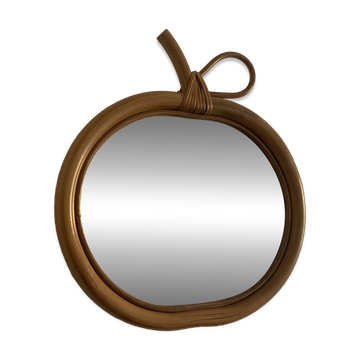 Miroir pomme en rotin, osier et bambou - 1960