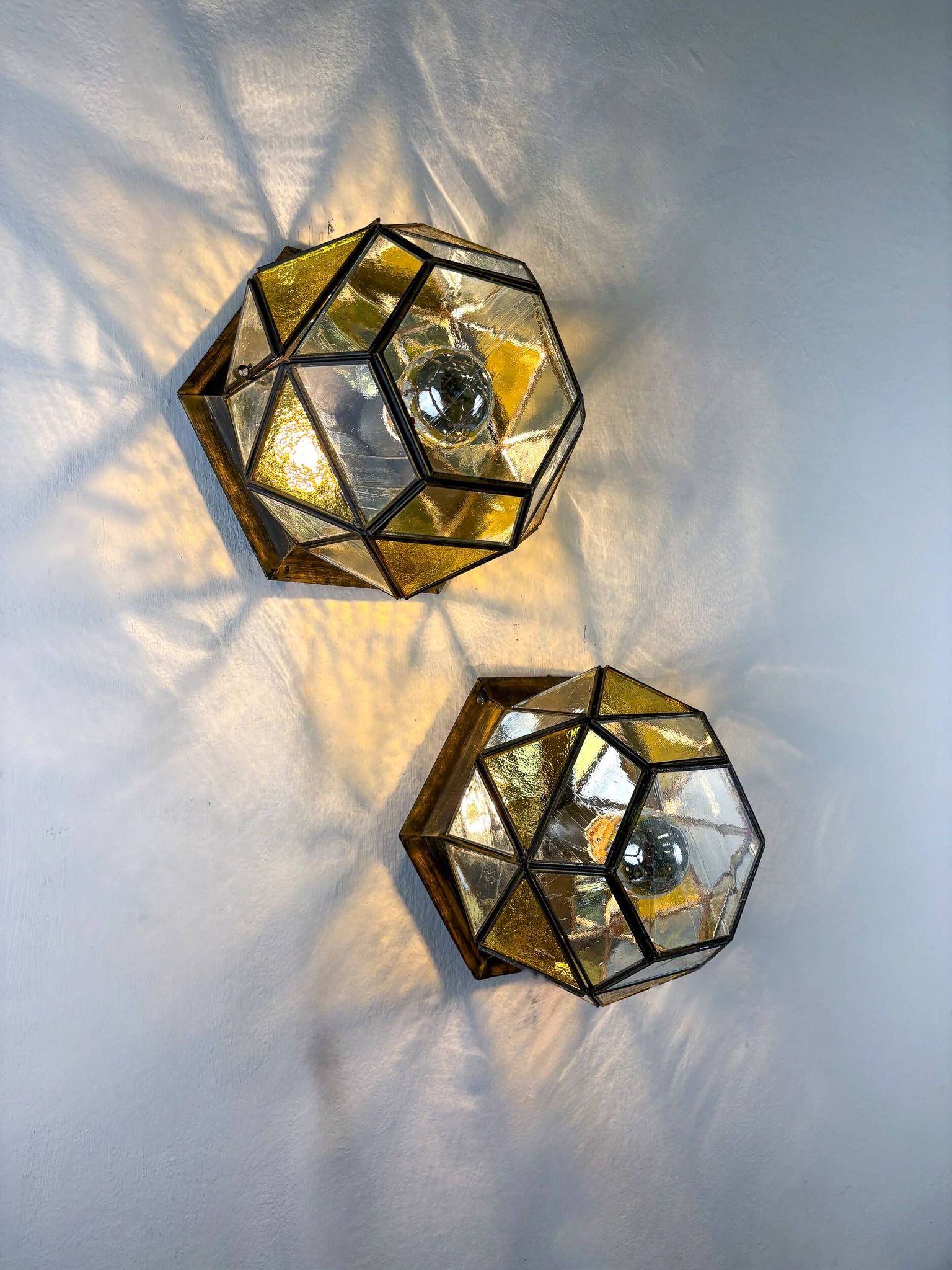 Pair of mid-century cubist blown glass ceiling lights, Germany, 1960s