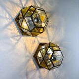 Pair of mid-century cubist blown glass ceiling lights, Germany, 1960s
