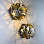Pair of mid-century cubist blown glass ceiling lights, Germany, 1960s