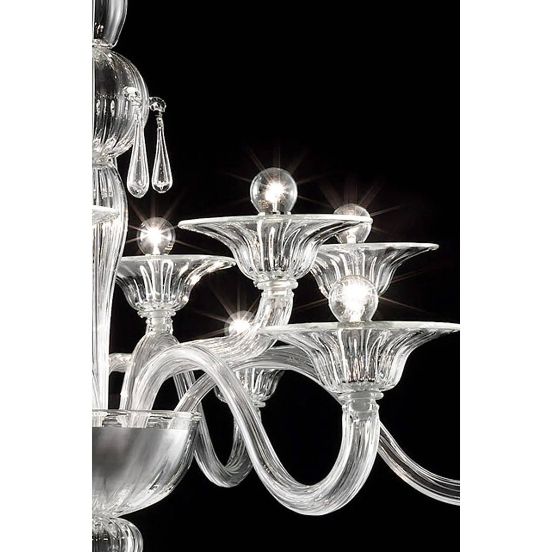 Chandelier en verre de Murano vénitien transparent élégant