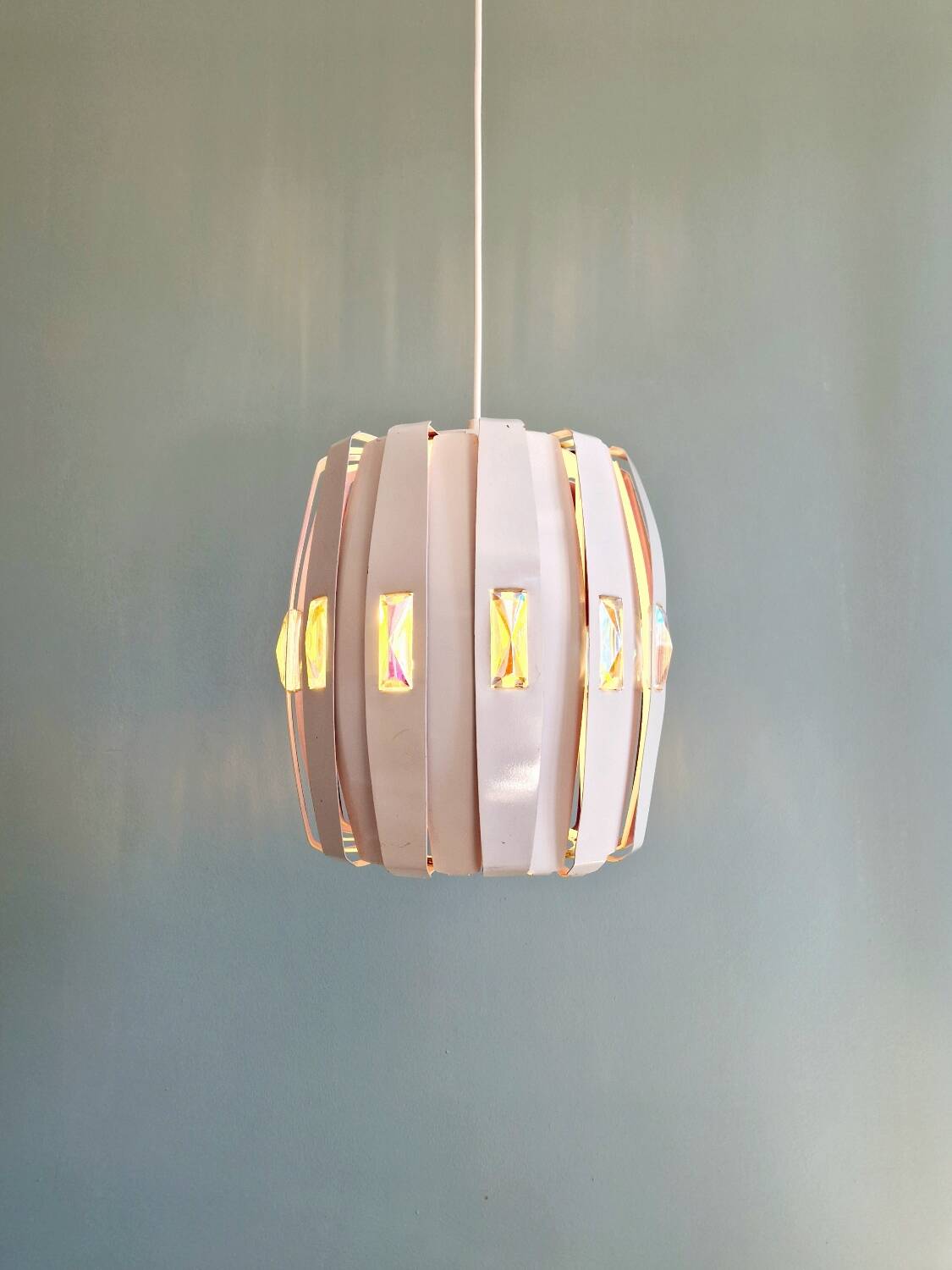 Scandinavian pendant light in metal and prismatic glass, Werner Schou, 1960-70