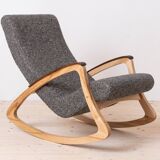 Mid Century Modern Vintage Rocking Chair, Czechoslovakia, 1950s, Reupholstered