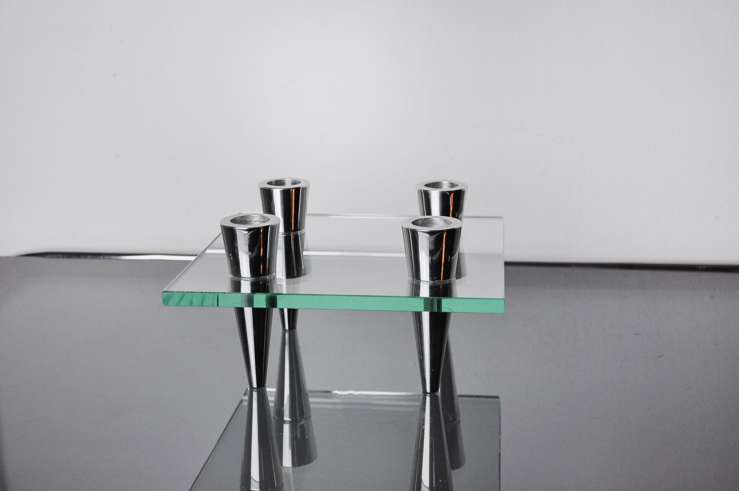 Square glass candleholder, 4 flames, denmark, 1970