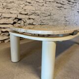 Table basse travertin et laiton doré vintage
