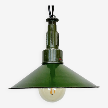 Industrial green enamel military pendant lamp with cast aluminium top, 1960s