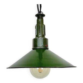 Industrial green enamel military pendant lamp with cast aluminium top, 1960s