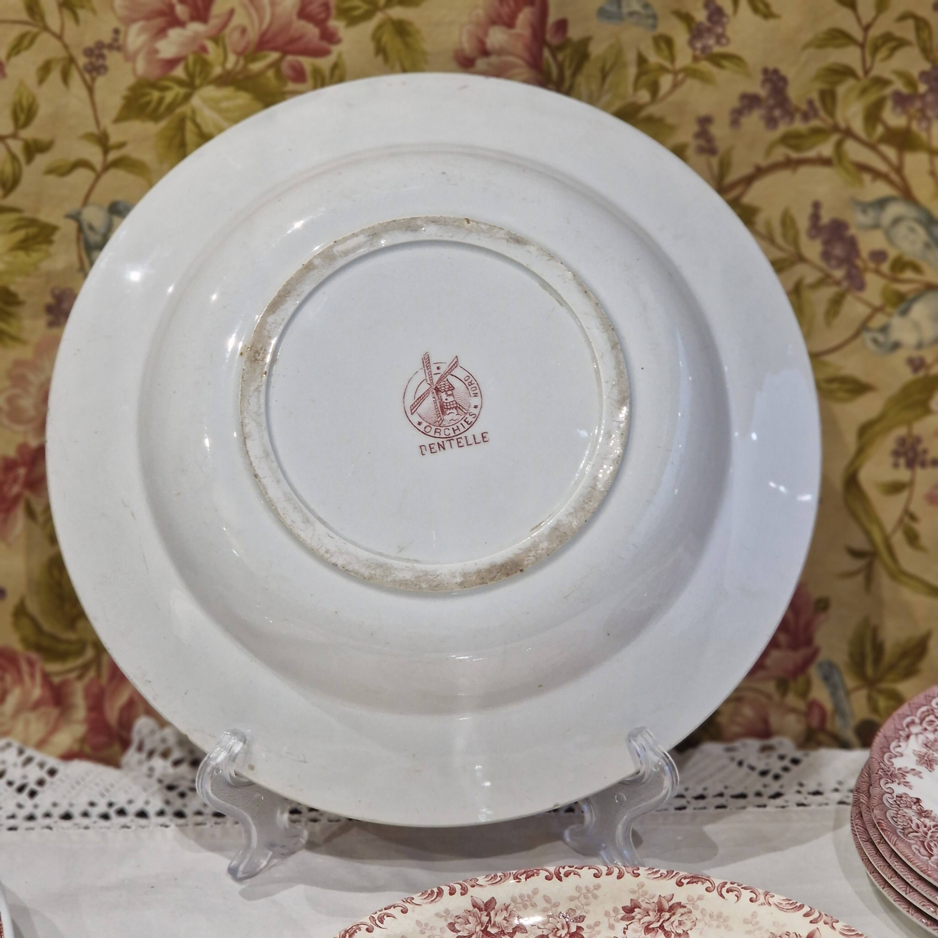 Large deep iron earth plate or small old round hollow dish Moulin des loups Dentelle model