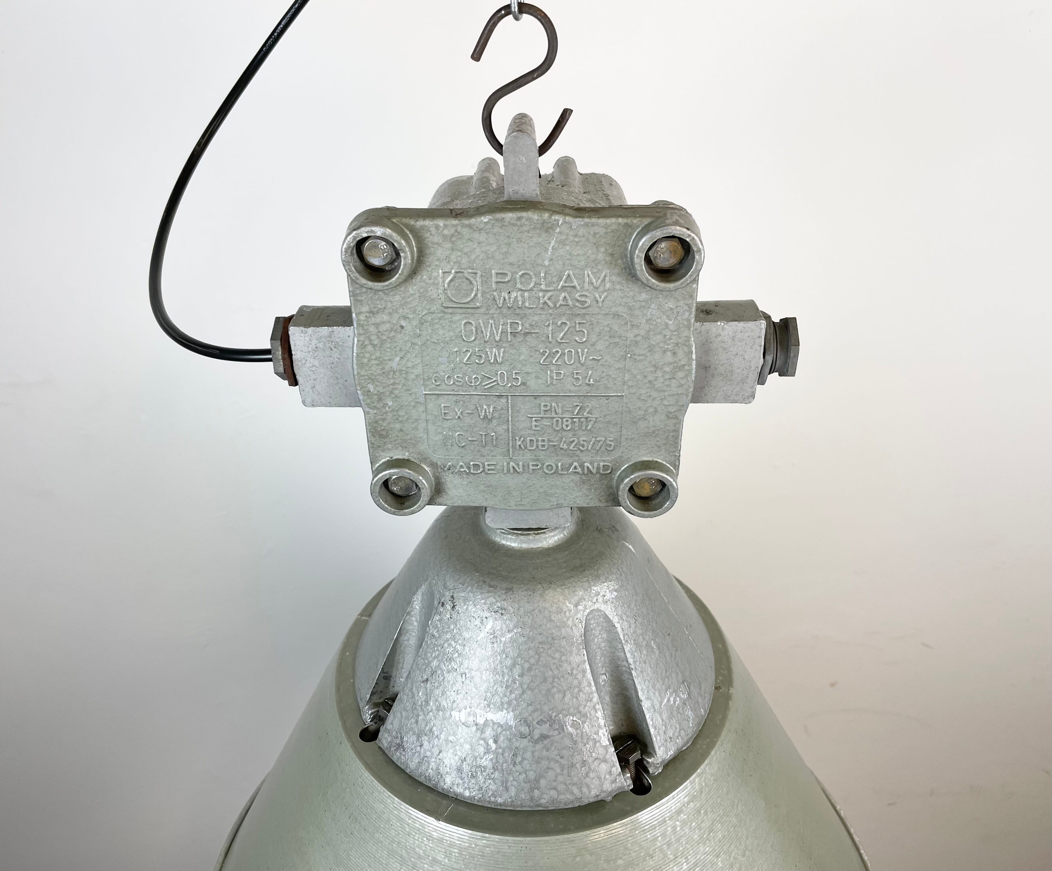 Industrial explosion proof lamp with aluminium shade from polam, 1970s