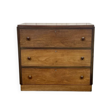 1930s Art Deco 3-drawer chest of drawers in walnut and rosewood