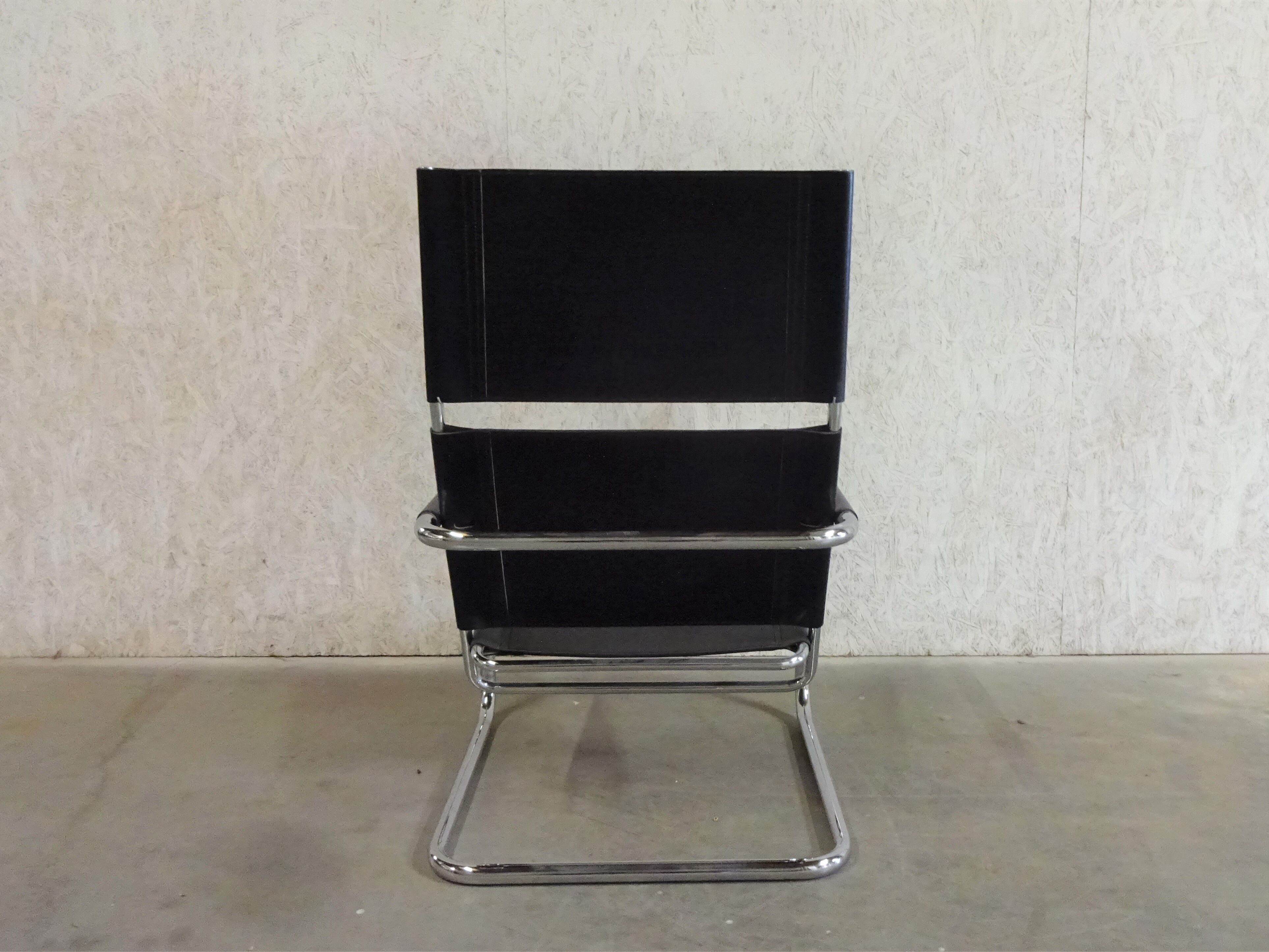 Tubular Lounge Armchair Model Rondo High with black leather by Heinrich Pfalzberger for Ag Wohnbarf