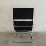 Tubular Lounge Armchair Model Rondo High with black leather by Heinrich Pfalzberger for Ag Wohnbarf