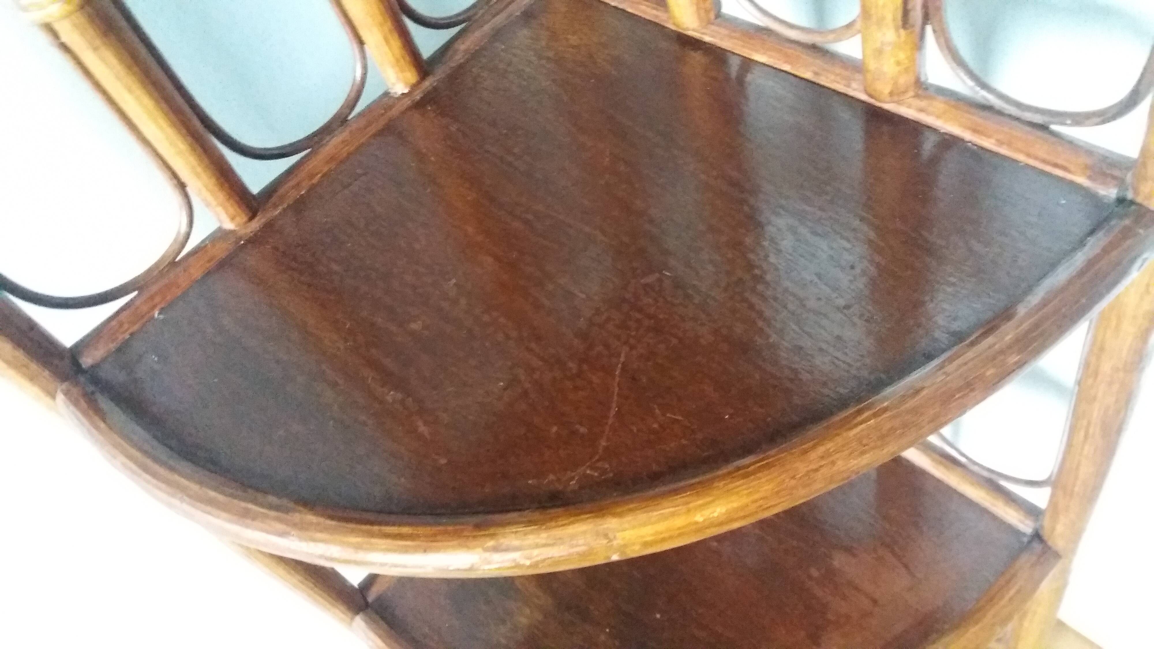 Corner shelf, corner unit, in wicker and wood