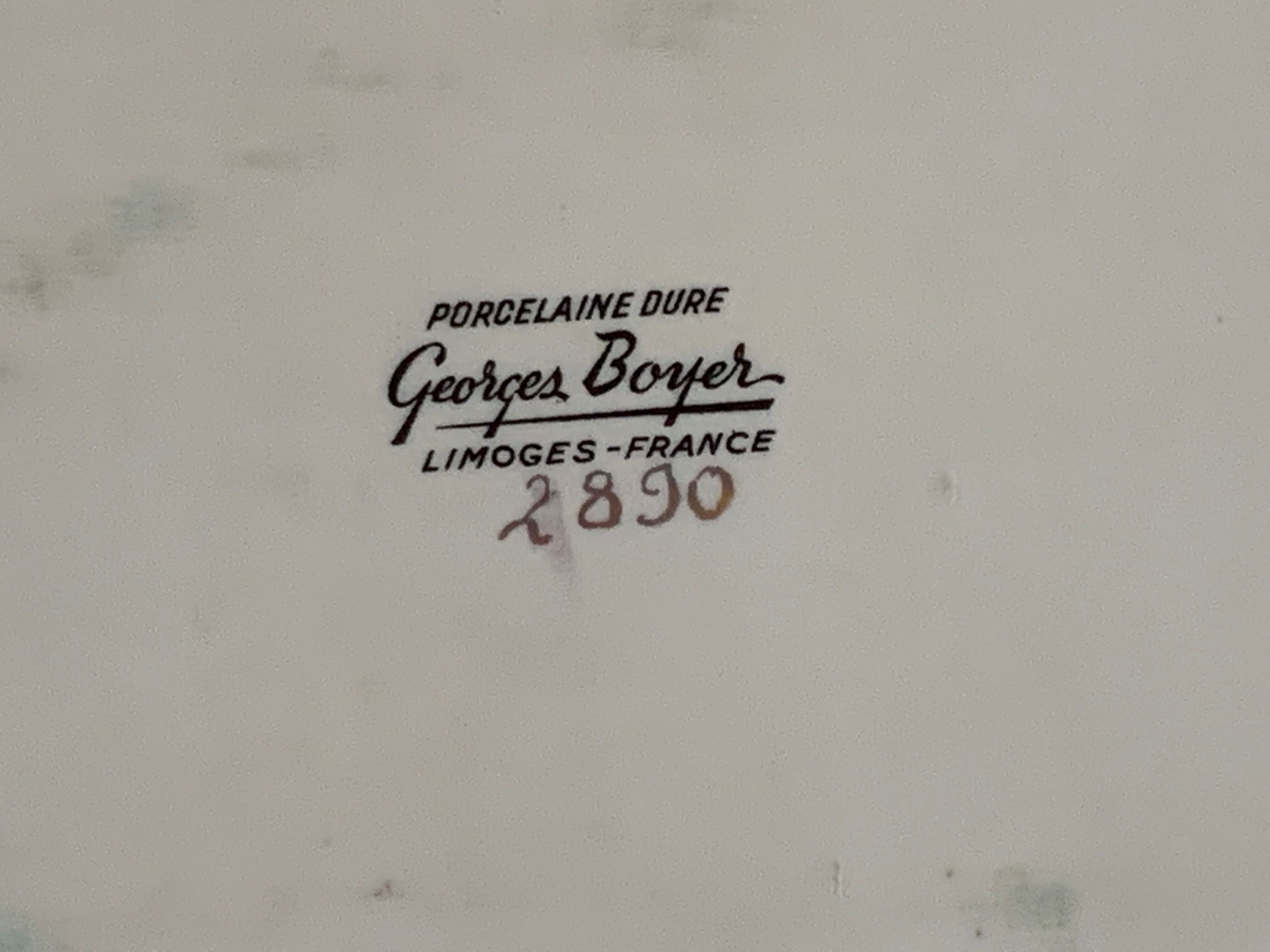 Cake service 6 dessert plates and 2 dishes Georges Boyer porcelain Limoges 1950