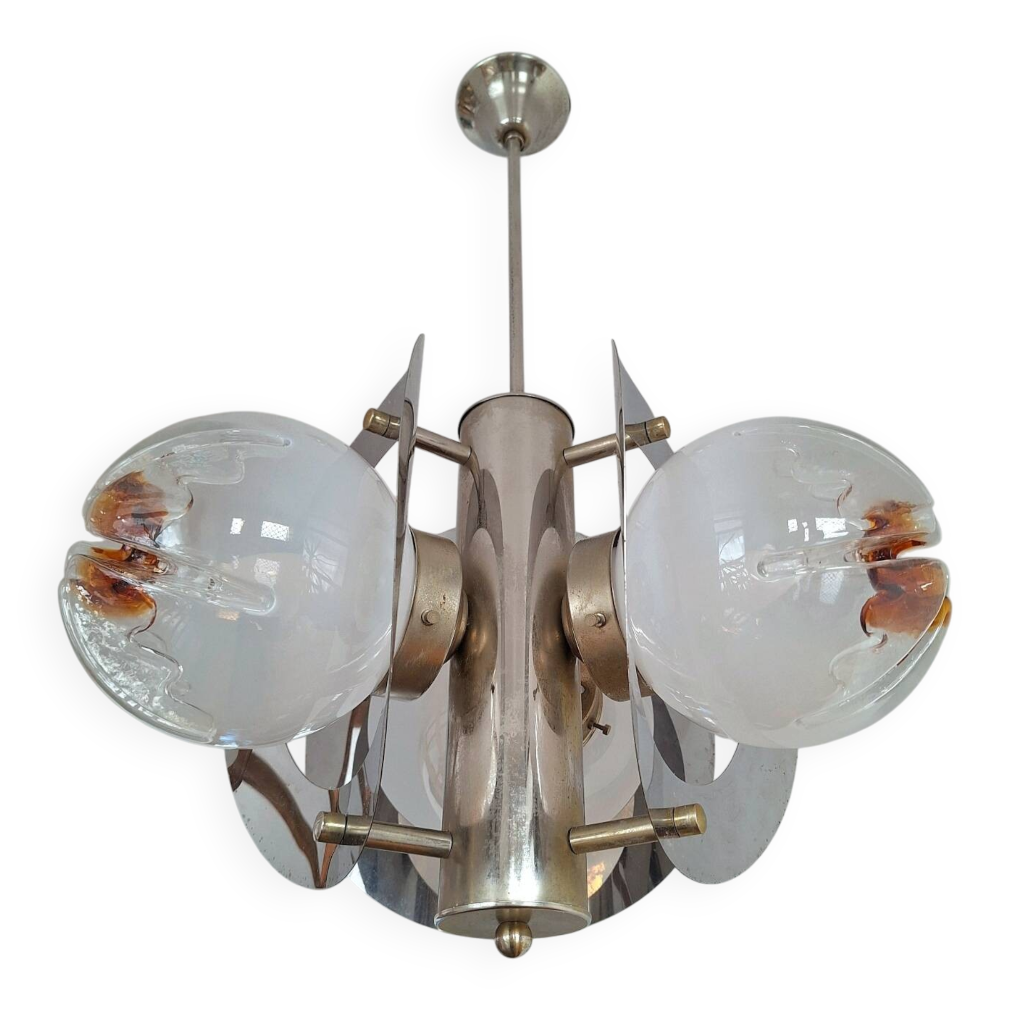 Vintage Mazzega chandelier in Murano glass, designer pendant light