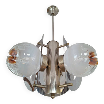 Vintage Mazzega chandelier in Murano glass, designer pendant light