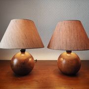 Pair of solid wood ball lamps 1980