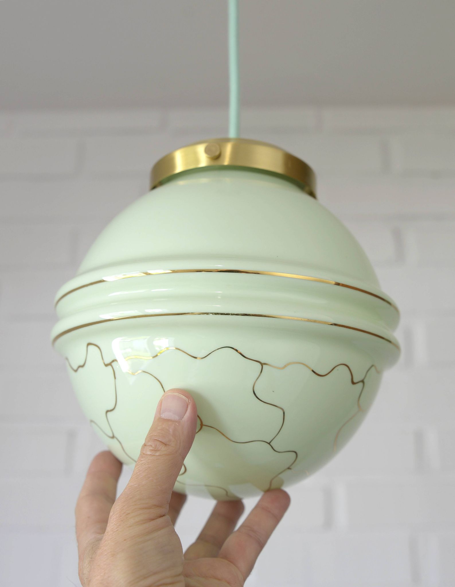 Suspension Art Déco Redesign Antique Vert Menthe Lampe Suspendue Années 1930