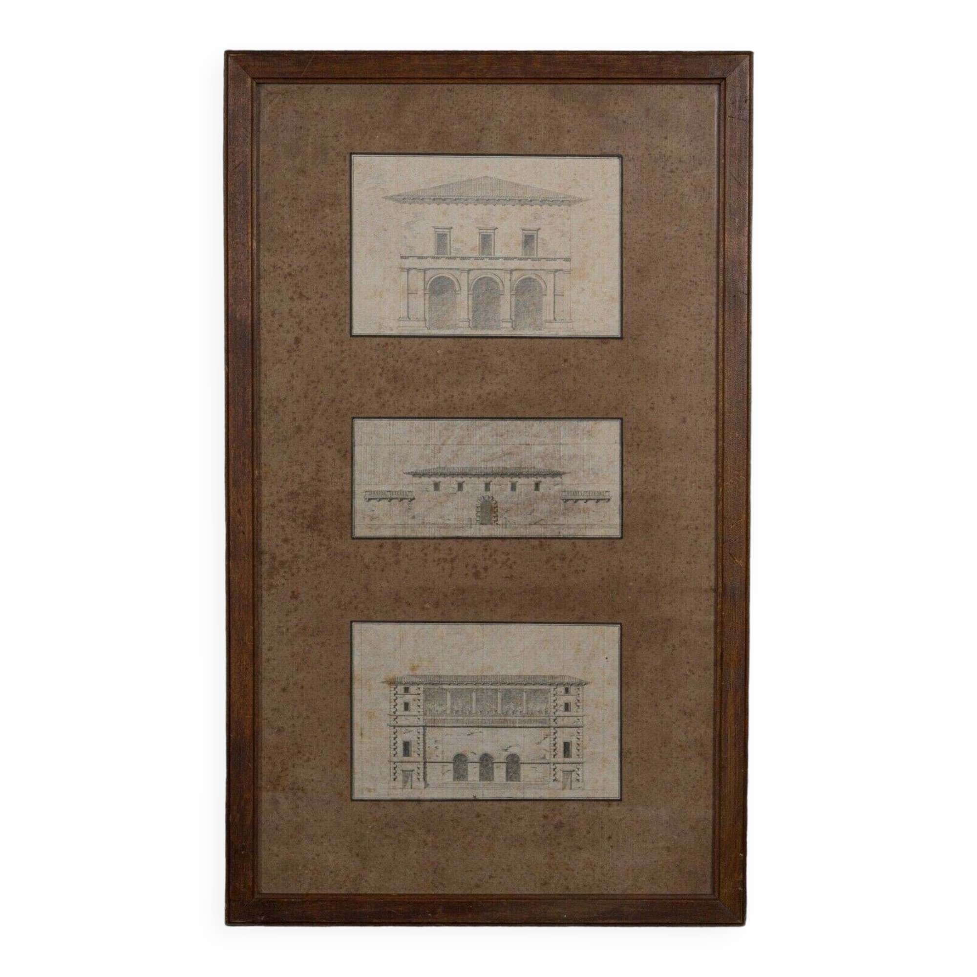 Pencil drawings architectural projects early 20th triptych