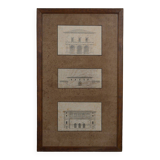 Pencil drawings architectural projects early 20th triptych