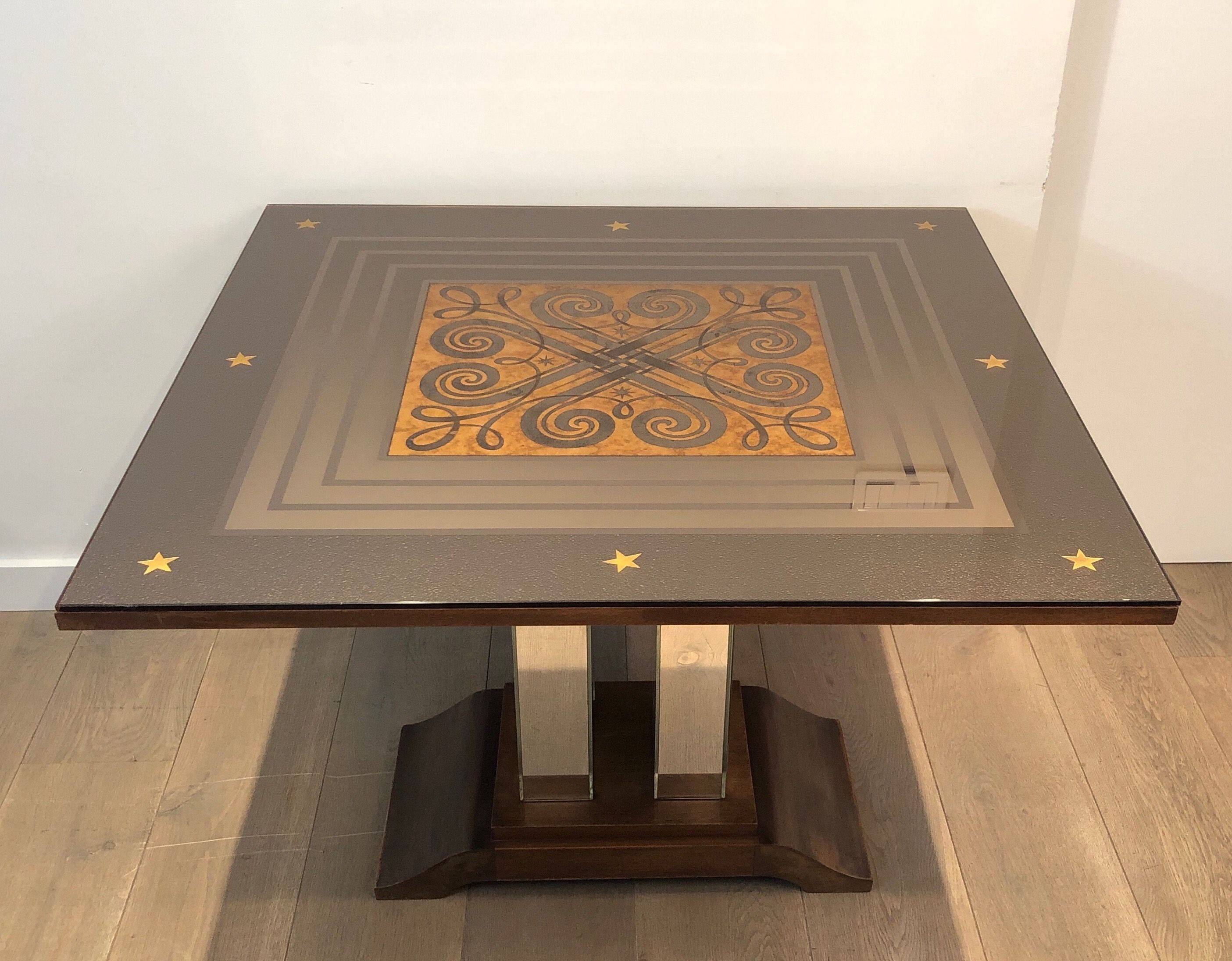 Art Deco centre table with a mirrored eglomisé top in the style of Jules Leleu and Max Ingrand.