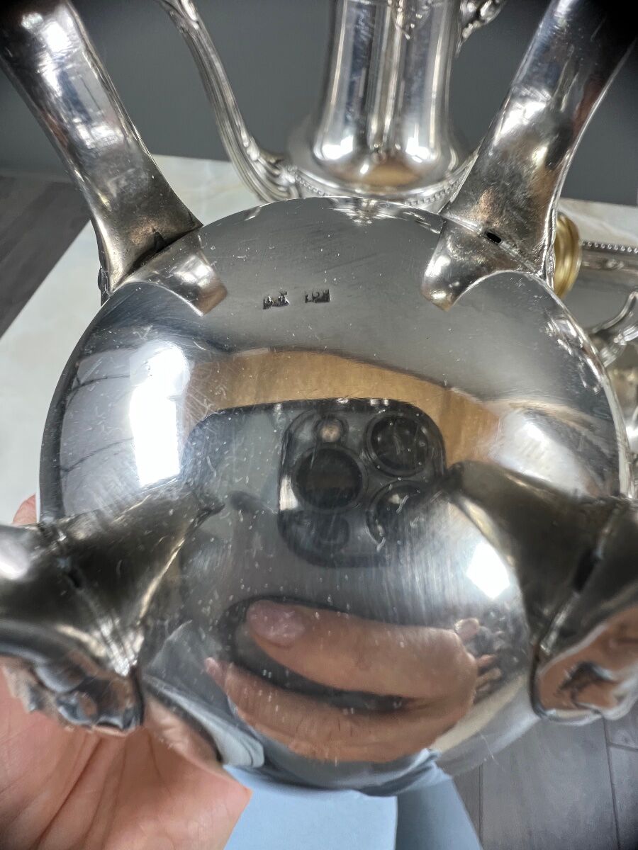 Silver-plated tea and coffee service, 5 pieces with tray, late 19th century.