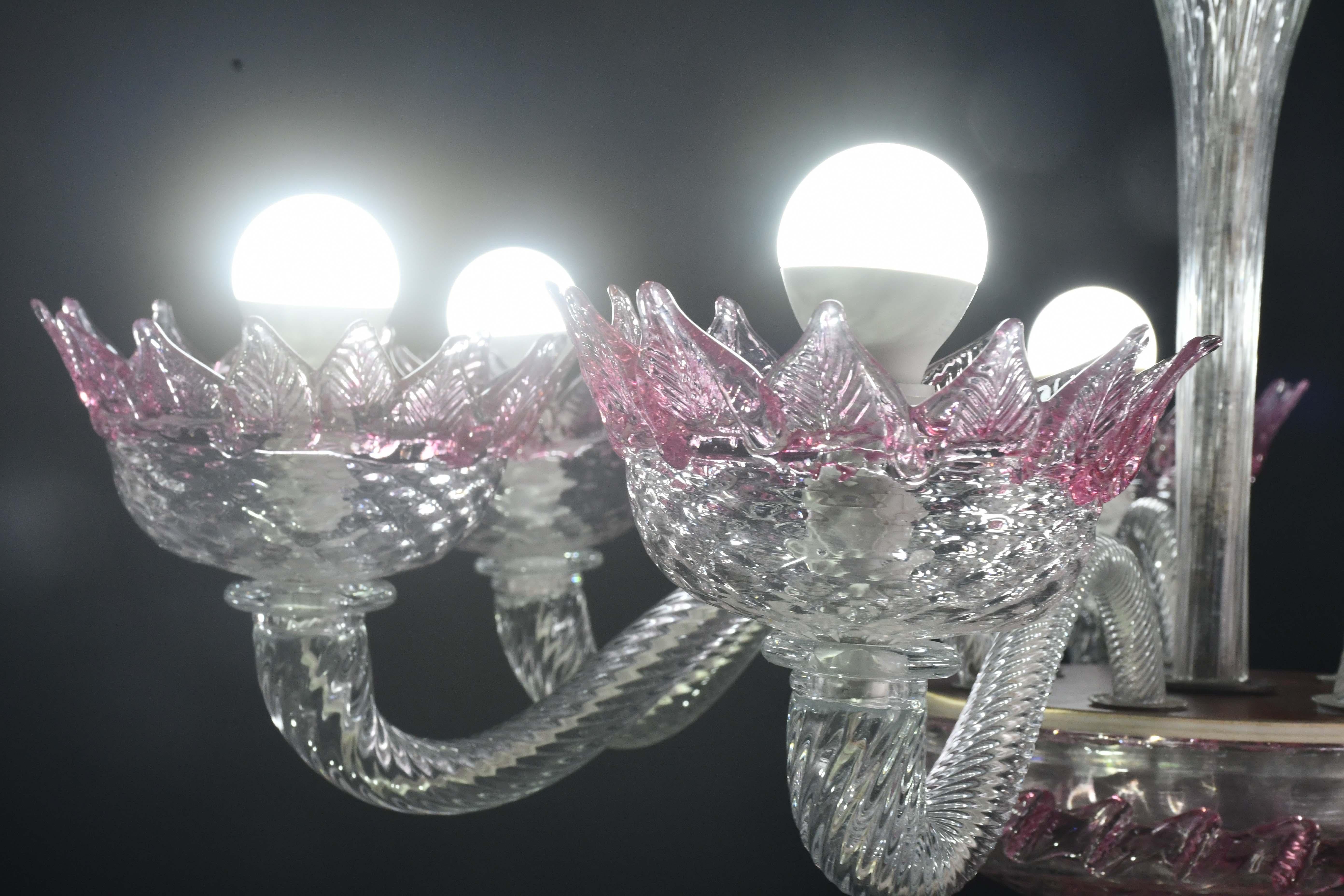 Wonderful Vintage Pink Venetian Chandelier Murano Glass 7 arms