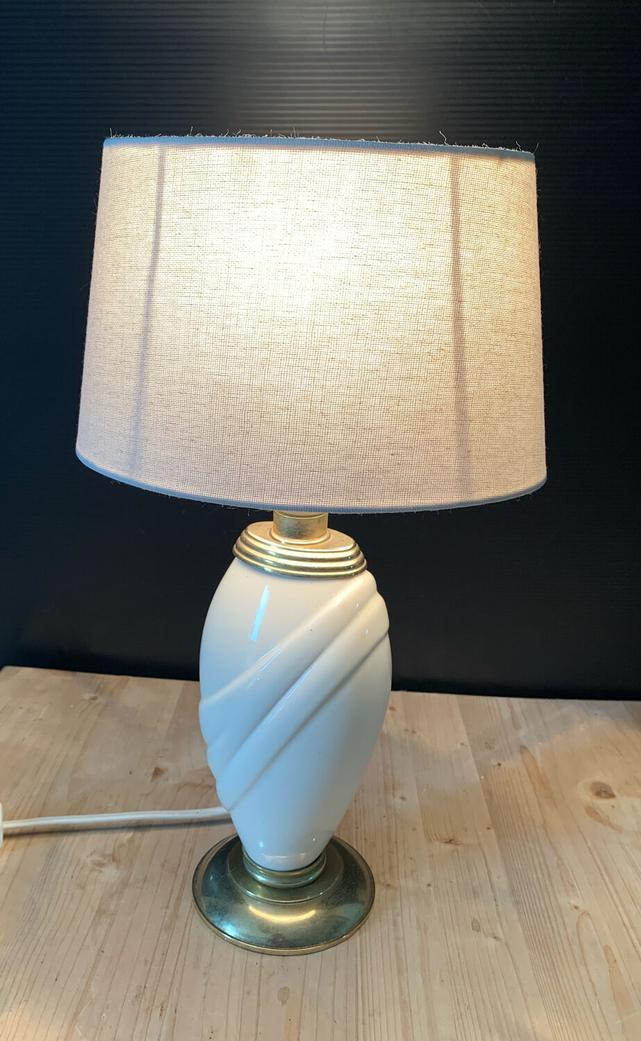 Beige and gilded ceramic lamp Robert de Schuytener