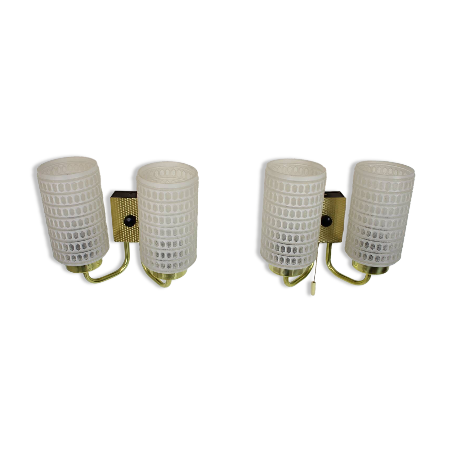 1970s Pair of Two Wall Lamps with Glass Shades, Germany