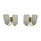1970s Pair of Two Wall Lamps with Glass Shades, Germany