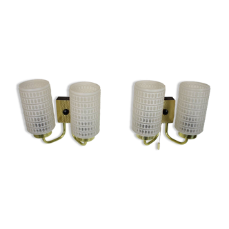 1970s Pair of Two Wall Lamps with Glass Shades, Germany