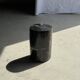 Small side table in black petrified wood with stripes and beige bottom H28.