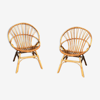 Pair of bamboo and rattan "shell" armchairs - 1970s