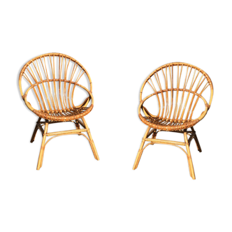 Pair of bamboo and rattan "shell" armchairs - 1970s
