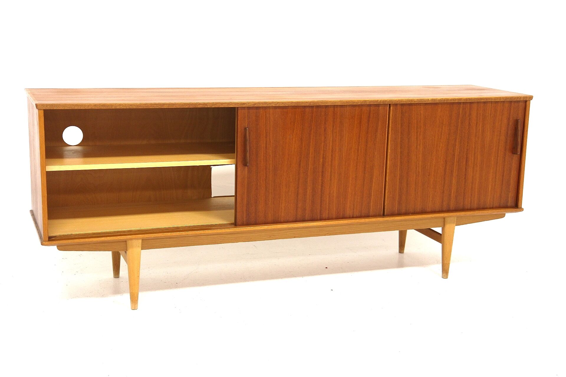 Scandinavian row in teak and oak, suede, 1960