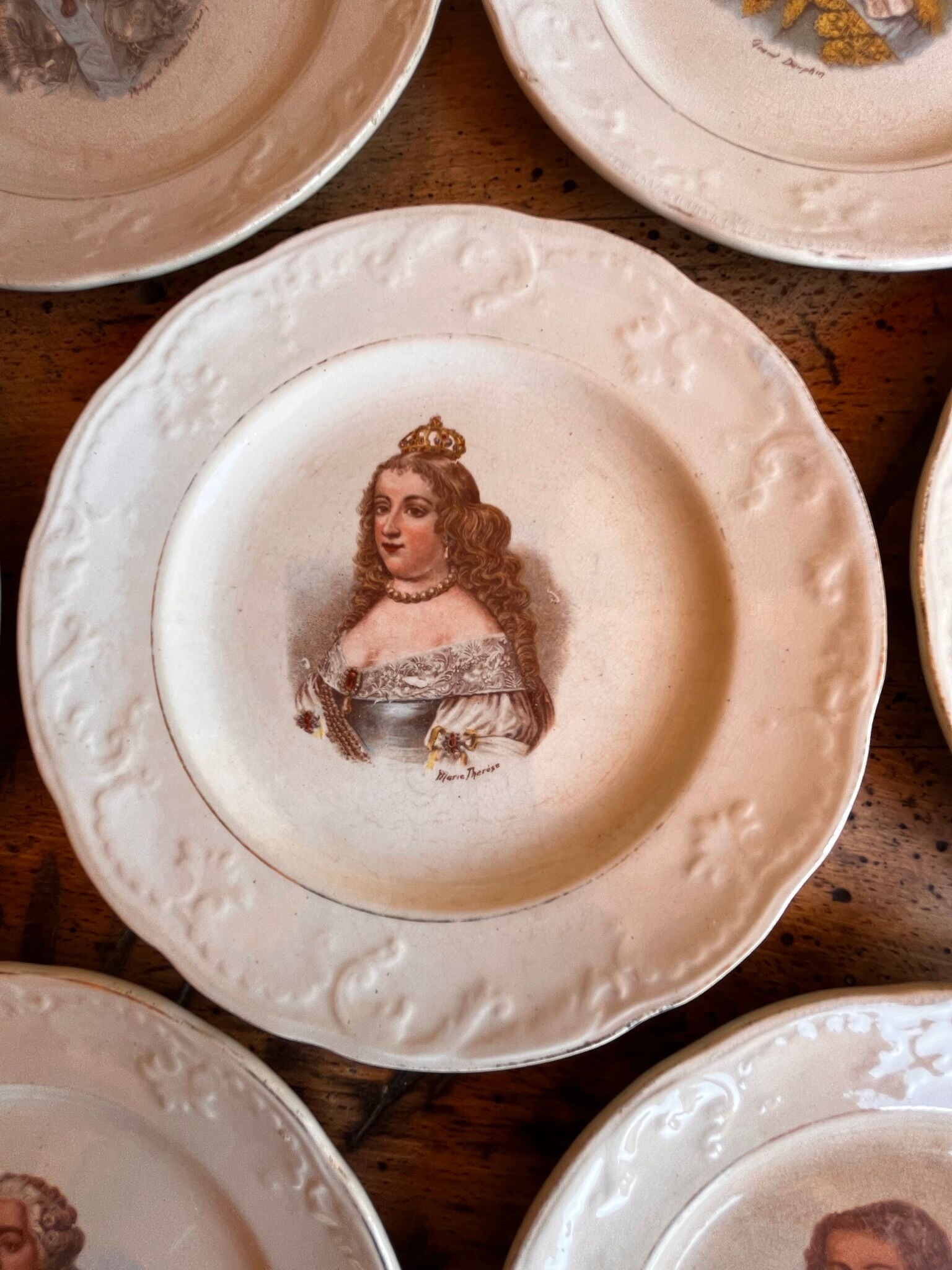 Set of 7 antique dessert plates St Amand and Hamage