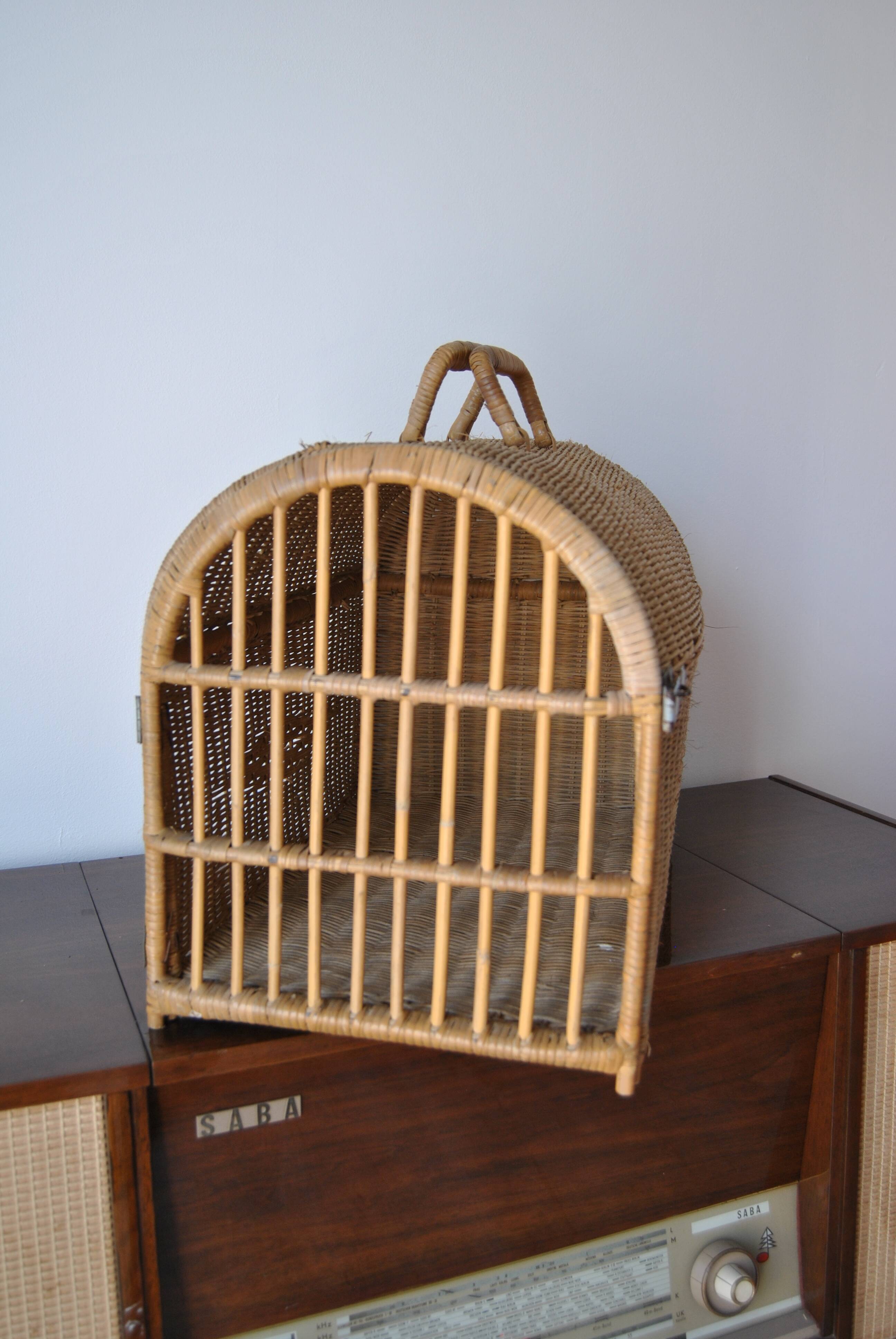 Wicker/rattan cat cage - 1970s
