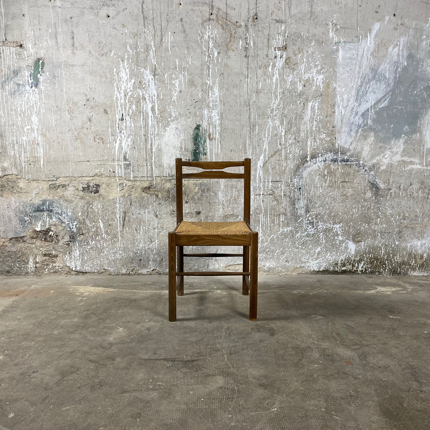 Chaise paillée et bois annees 80