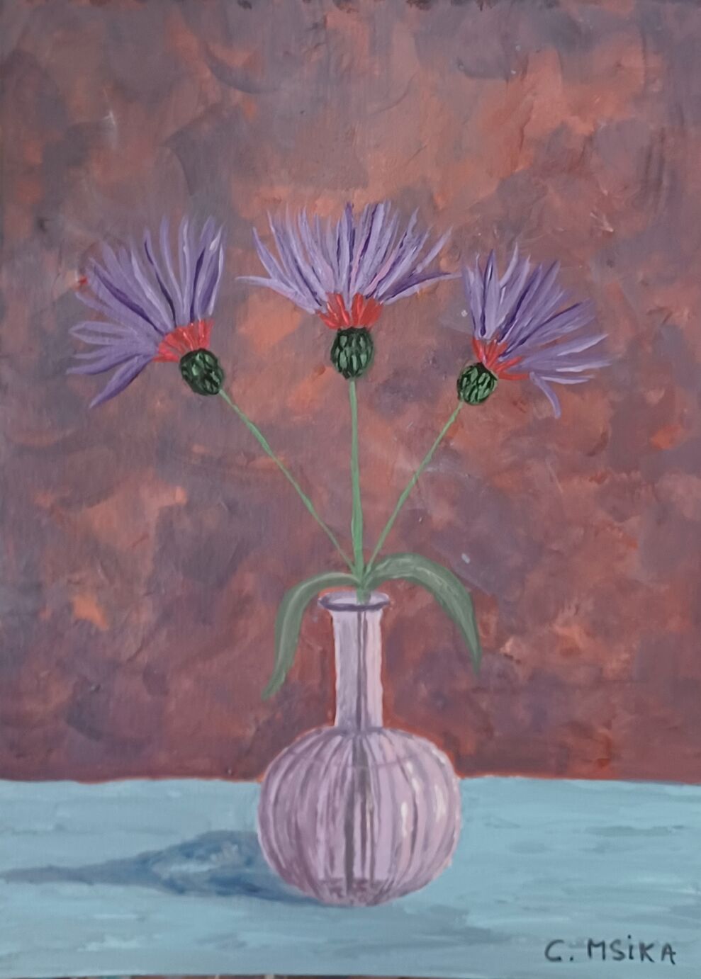 Peinture (13x18) représentant des bleuets