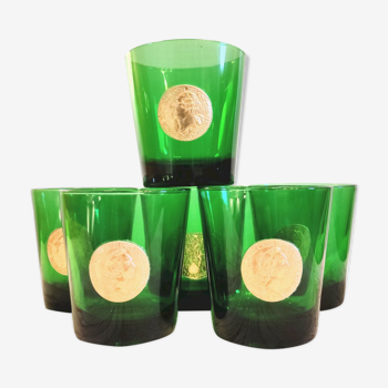 Green vintage glasses with kings' medallions