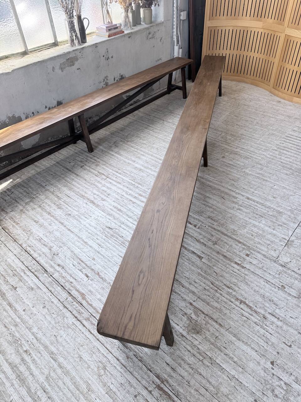 Paire de bancs de ferme chêne 4 mètres